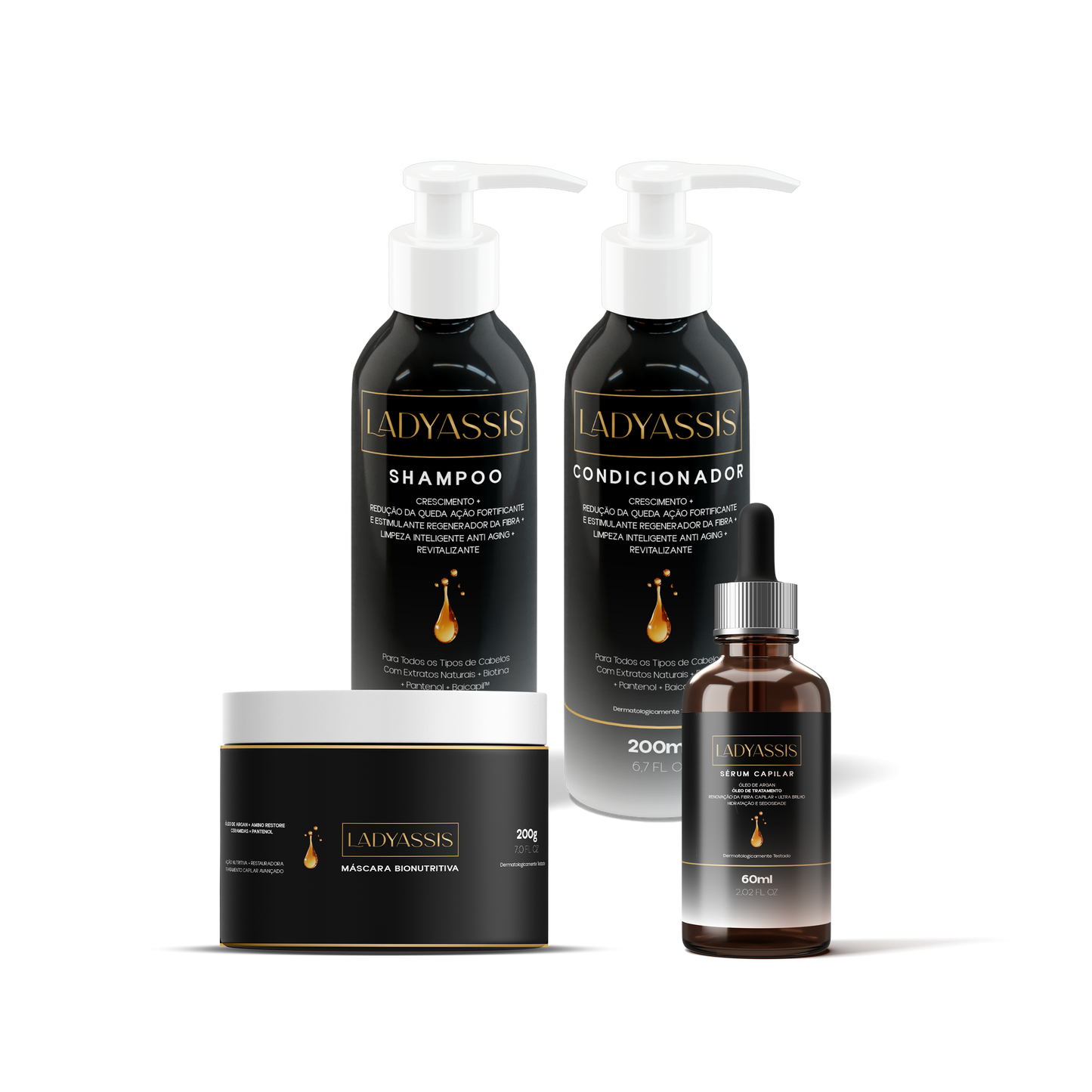 Kit Shampoo + Condicionador + Máscara + Sérum LadyAssis